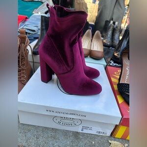 Steve Madden Velvet Ankle Boots in Rich Burgundy